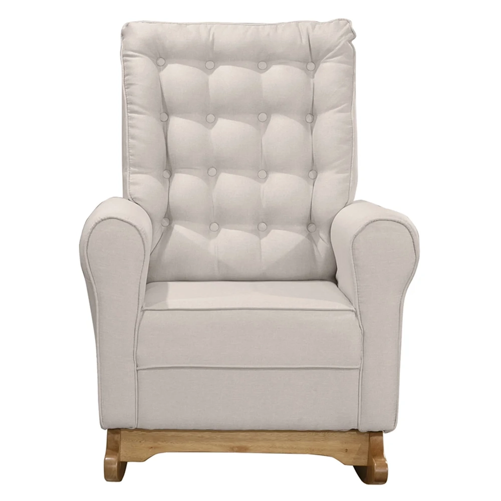 Poltrona Amamentação Base Balanço e Puff Maju Linho Bege F03 - Mpozenato