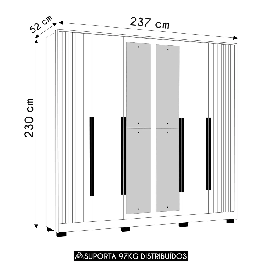 Guarda Roupa Casal 237cm com Espelho Vinna A02 Cinamomo     - Mpozenato