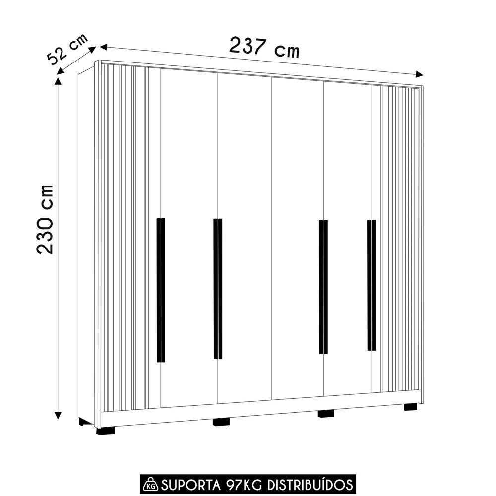 Guarda Roupa Casal 237cm 6 Portas Vinna A02 Cinamomo        - Mpozenato