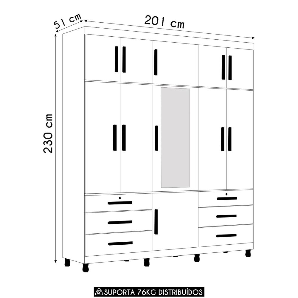 Guarda Roupa Casal 201cm 11 Portas Thony A02 Off/Cinamomo   - Mpozenato