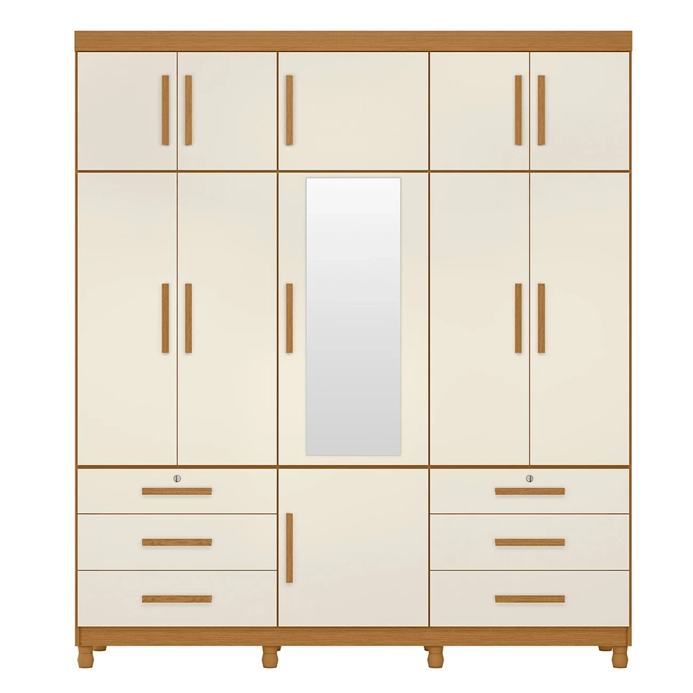 Guarda Roupa Casal 201cm 11 Portas Thony A02 Off/Cinamomo   - Mpozenato