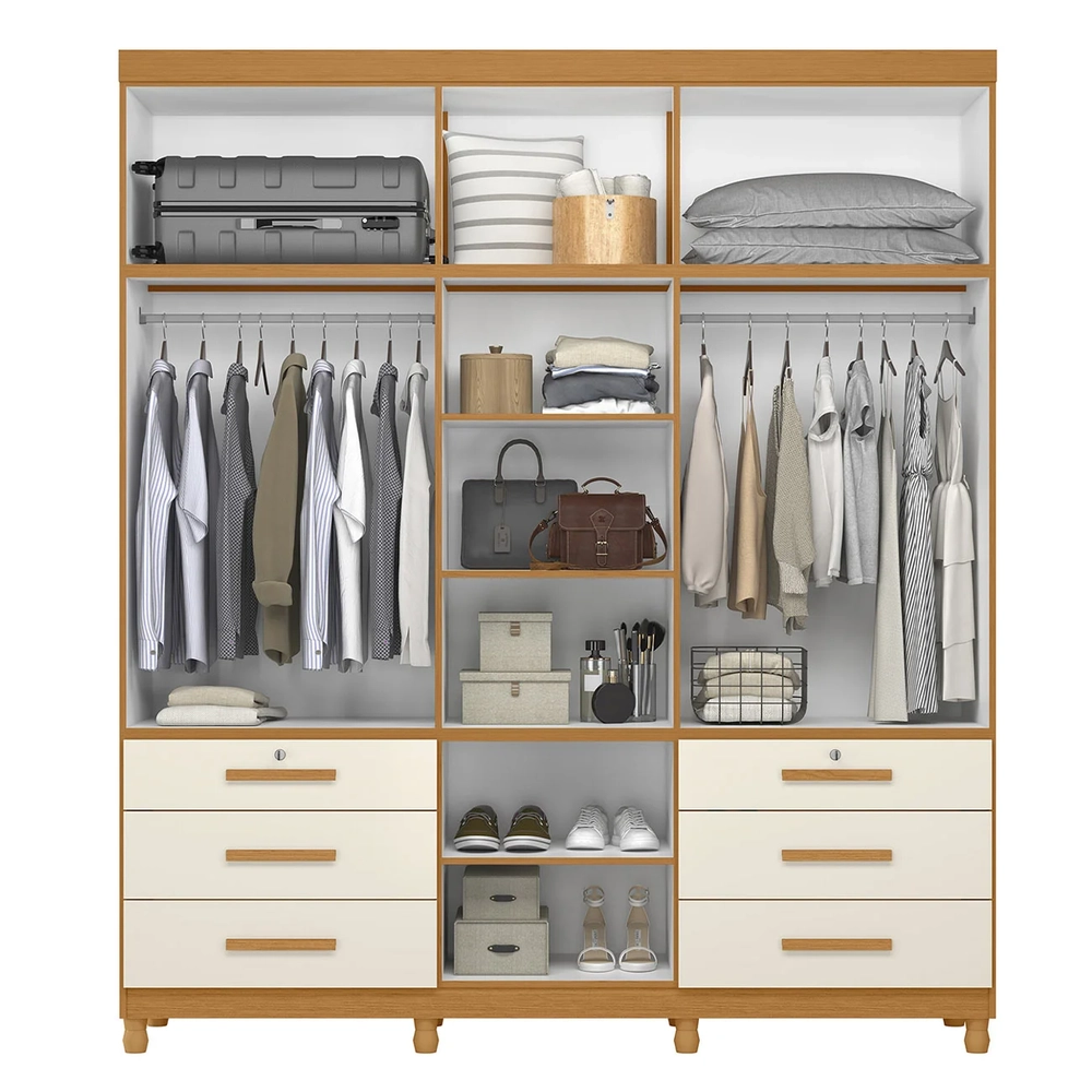 Guarda Roupa Casal 201cm 11 Portas Thony A02 Off/Cinamomo   - Mpozenato