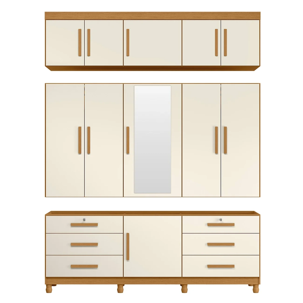 Guarda Roupa Casal 201cm 11 Portas Thony A02 Off/Cinamomo   - Mpozenato