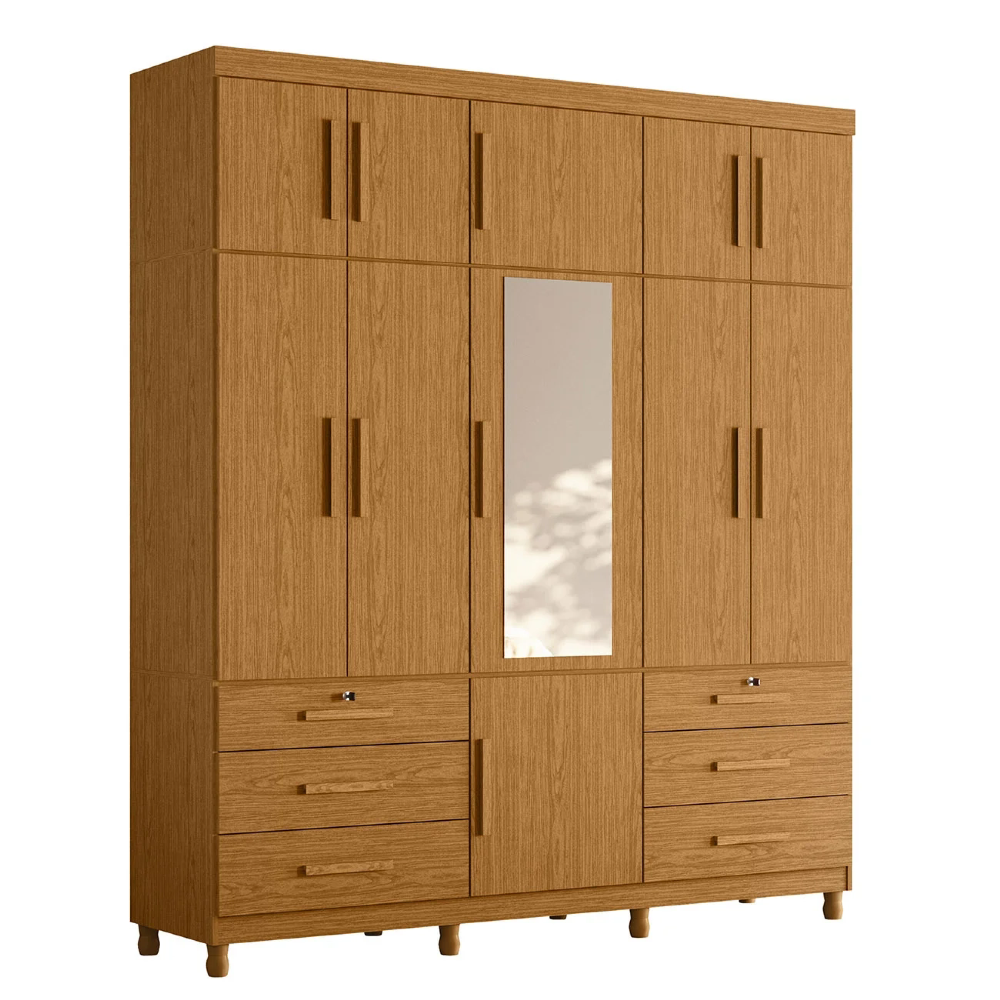 Guarda Roupa Casal 201cm 11 Portas Thony A02 Cinamomo       - Mpozenato