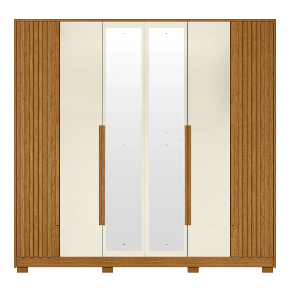 Guarda Roupa Casal 237cm com Espelho Vinna A02 Off/Cinamomo - Mpozenato