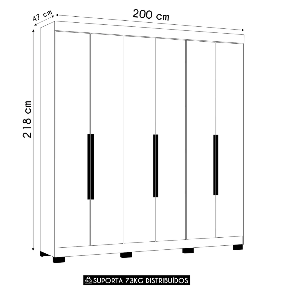 Guarda Roupa Casal 200cm 6 Portas Viny A02 Cinamomo         - Mpozenato