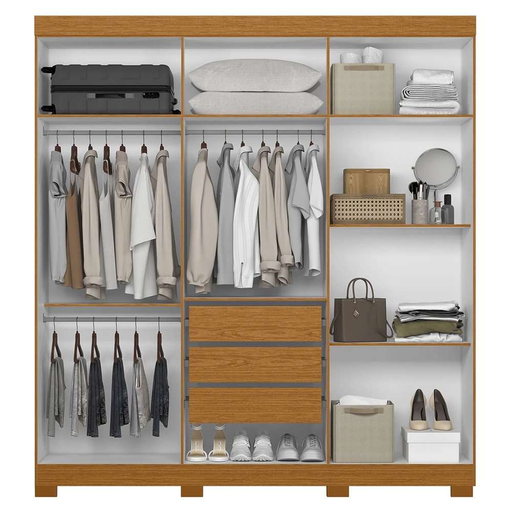 Guarda Roupa Casal 200cm com Espelho Viny A02 Off/Cinamomo  - Mpozenato