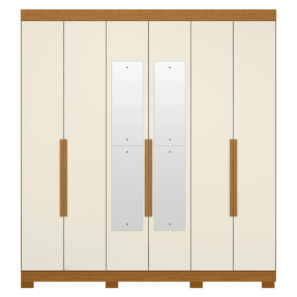 Guarda Roupa Casal 200cm com Espelho Viny A02 Off/Cinamomo  - Mpozenato