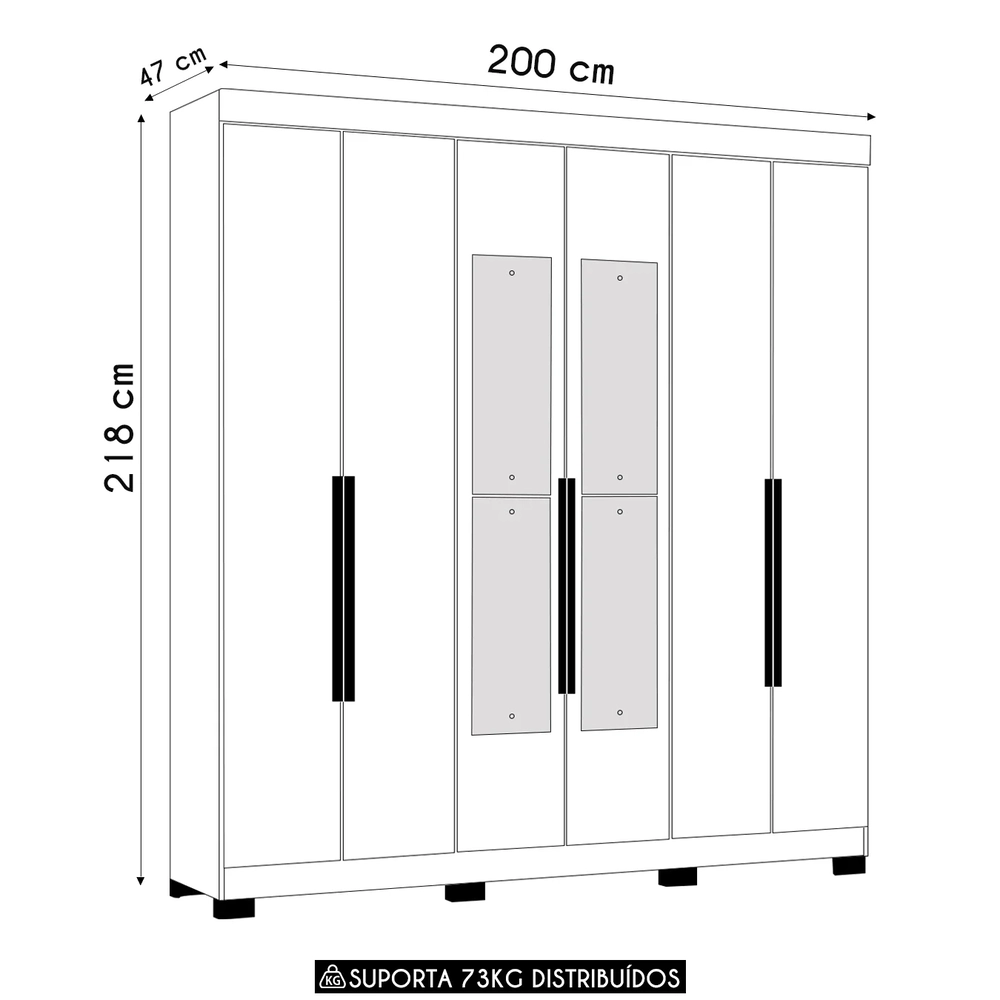 Guarda Roupa Casal 200cm com Espelho Viny A02 Cinamomo      - Mpozenato