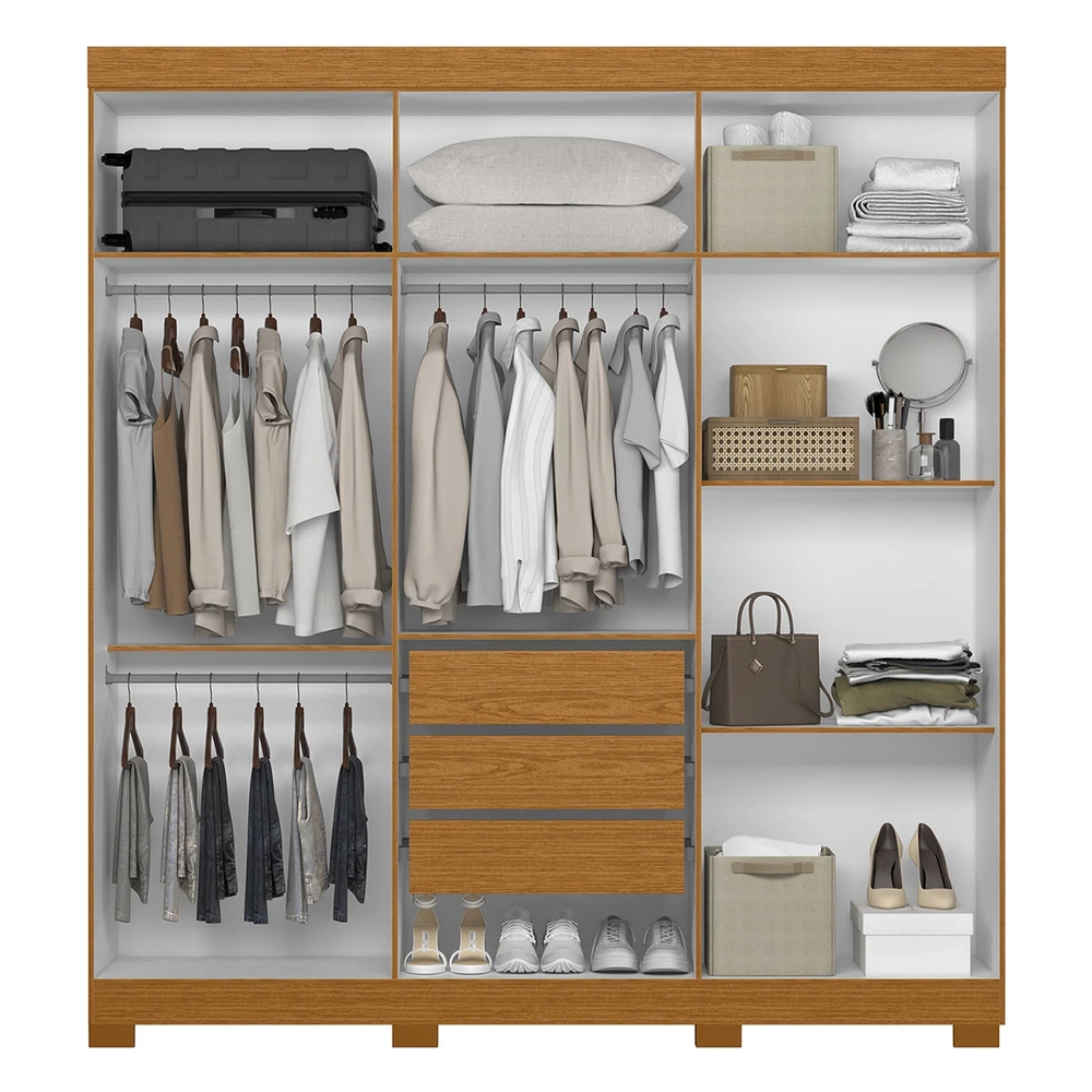 Guarda Roupa Casal 200cm 6 Portas Viny A02 Off/Cinamomo      - Mpozenato