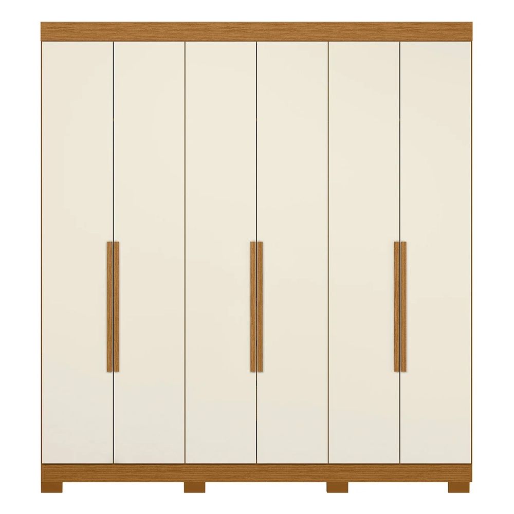 Guarda Roupa Casal 200cm 6 Portas Viny A02 Off/Cinamomo      - Mpozenato