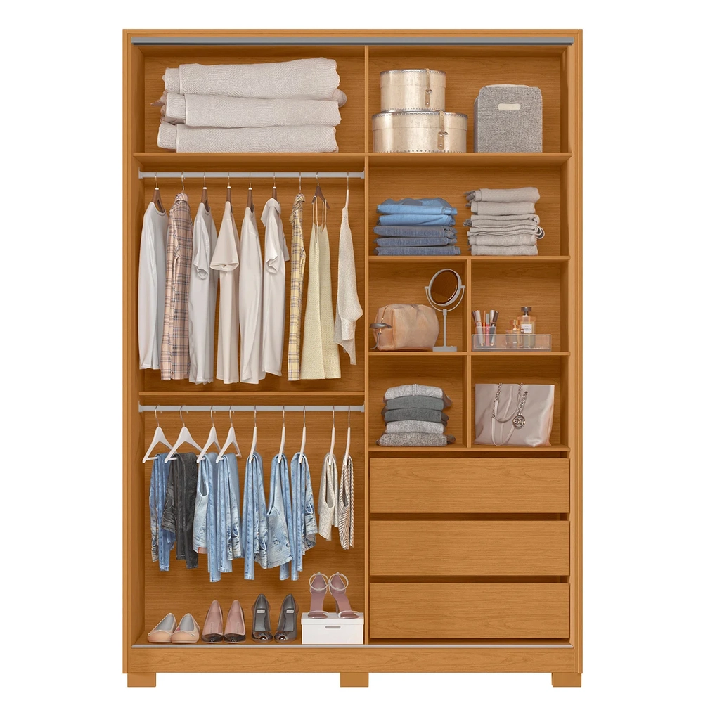 Guarda Roupa Solteiro com Espelho Rizatto Flex A02 Off/Cinamomo - Mpozenato