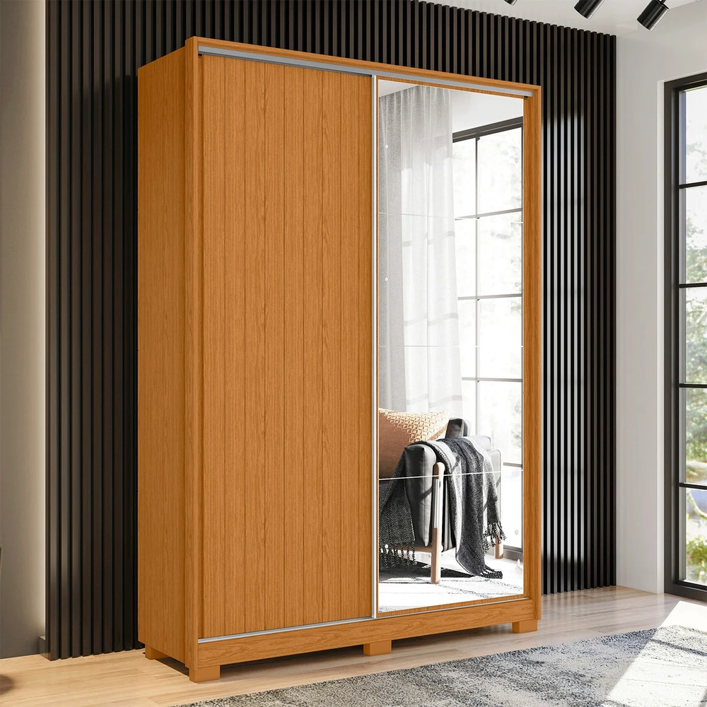 Guarda Roupa Solteiro com Espelho Rizatto Flex A02 Off/Cinamomo - Mpozenato