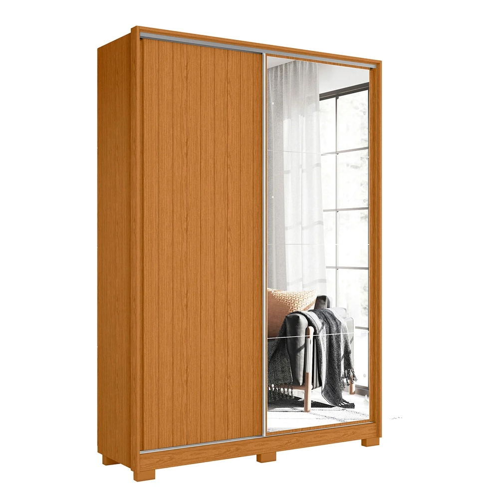Guarda Roupa Solteiro com Espelho Rizatto Flex A02 Off/Cinamomo - Mpozenato