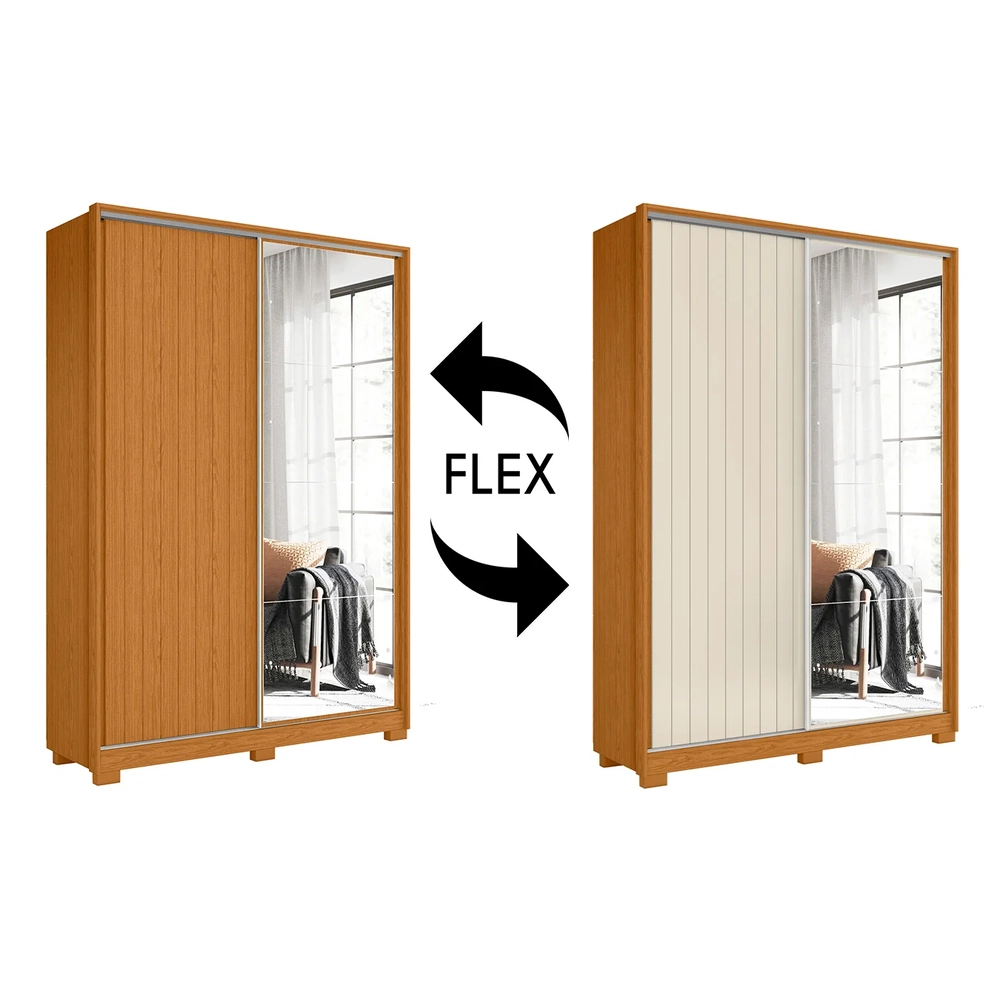 Guarda Roupa Solteiro com Espelho Rizatto Flex A02 Off/Cinamomo - Mpozenato