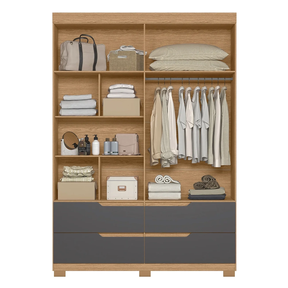 Guarda Roupa Solteiro 160cm 4 Portas Doble Freijó/Titanium  - Albatroz