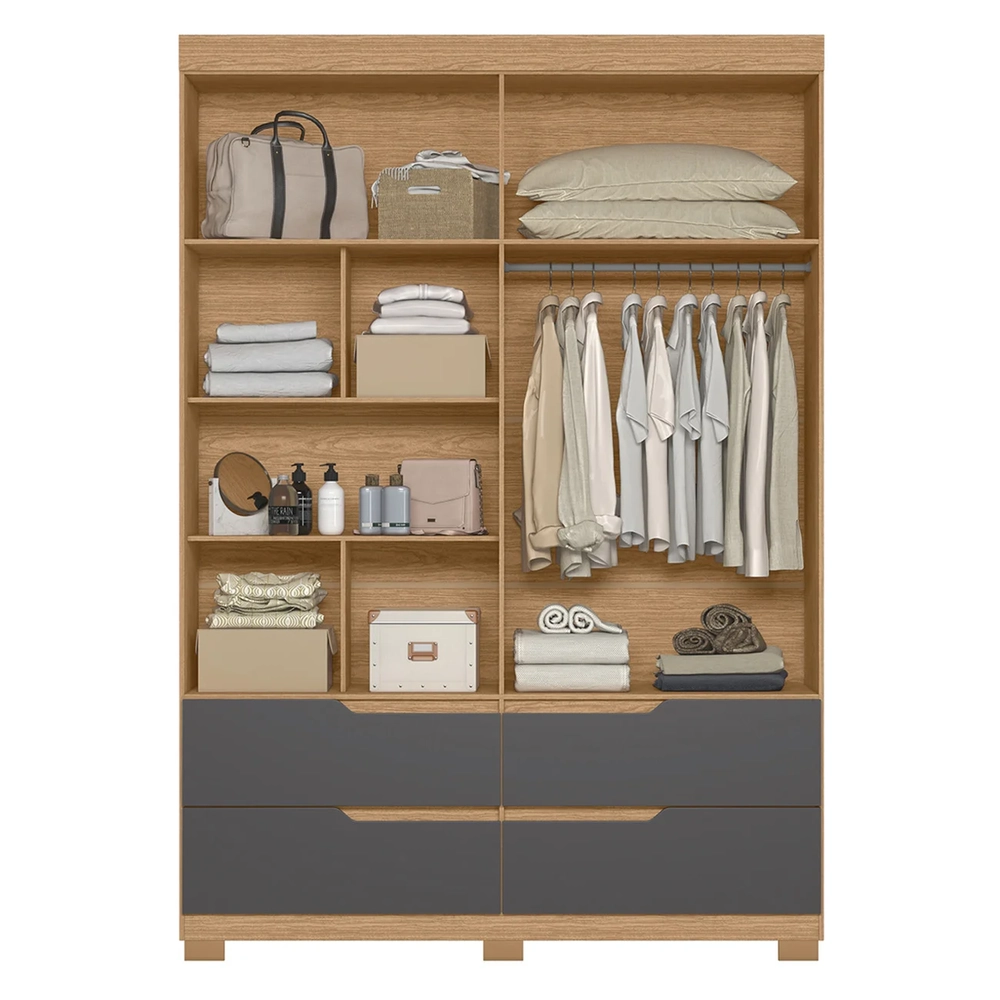 Guarda Roupa Solteiro 160cm com Espelho Doble Freijó/Titanium - Albatroz