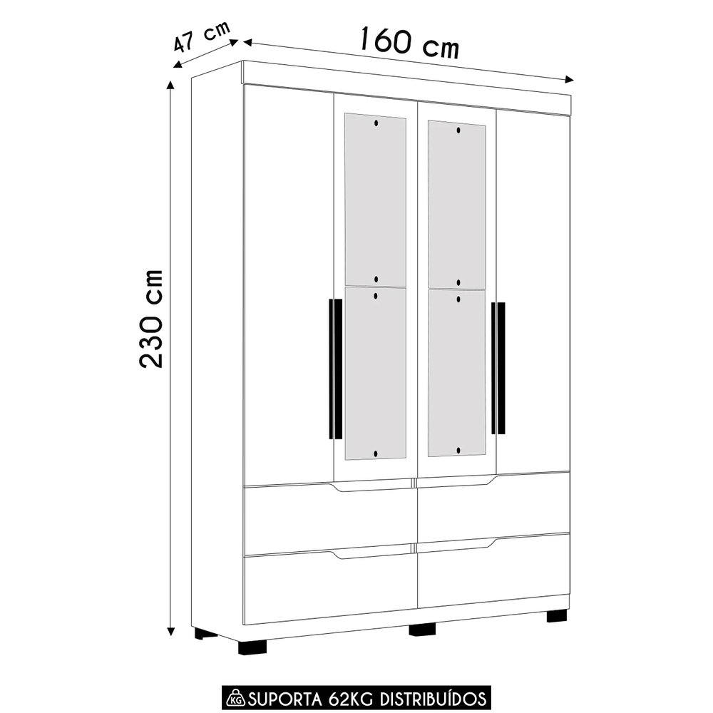 Guarda Roupa Solteiro 160cm com Espelho Doble Freijó/Titanium - Albatroz