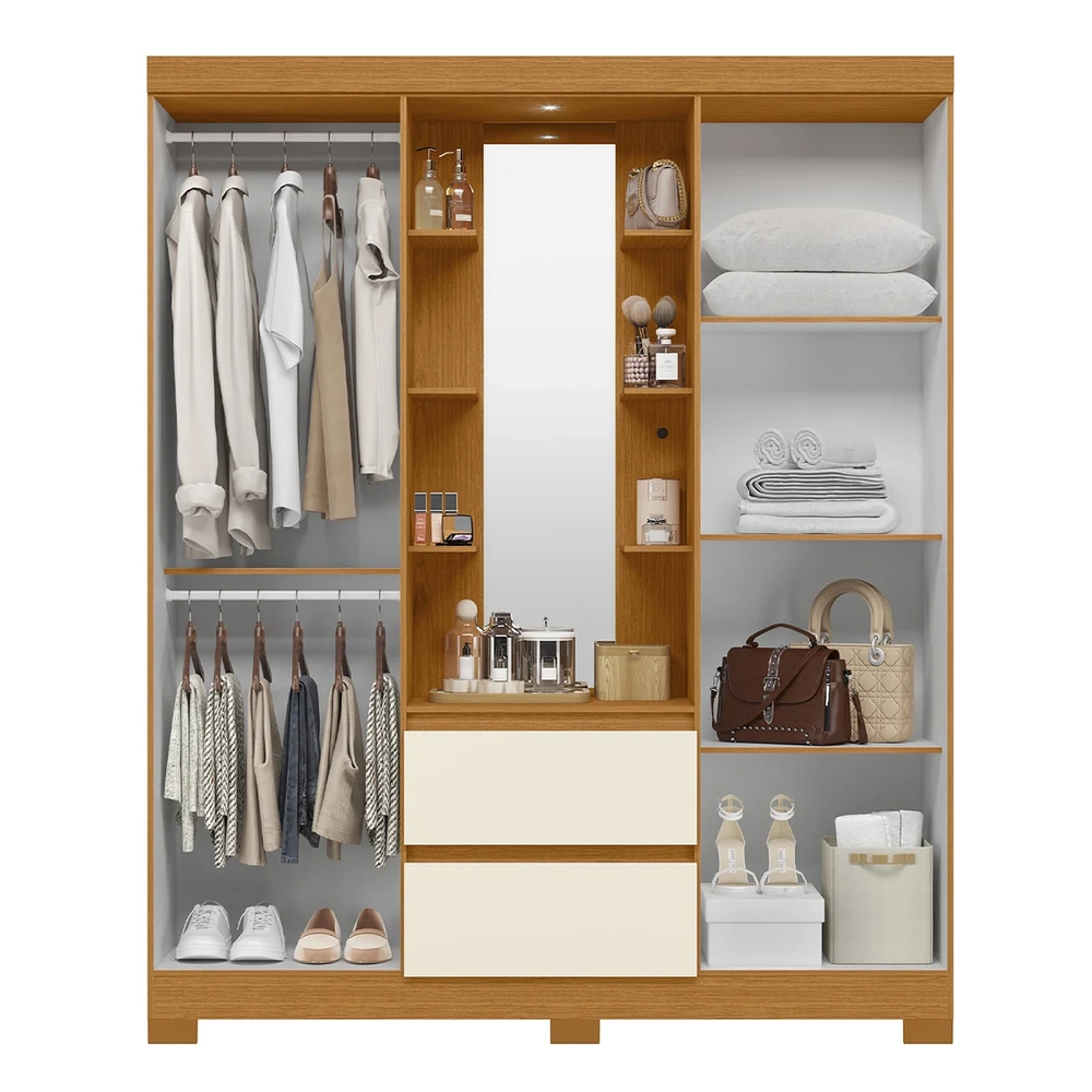 Guarda Roupa Solteiro 163cm Capelinha Artto A02 Off/Cinamomo - Mpozenato