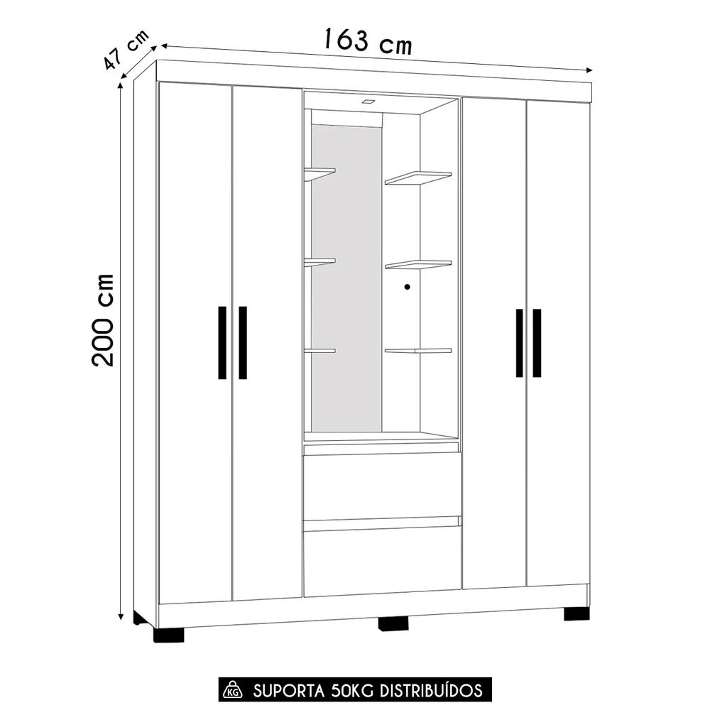 Guarda Roupa Solteiro 163cm Capelinha Artto A02 Off/Cinamomo - Mpozenato