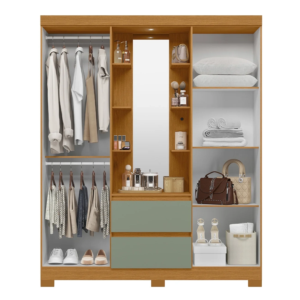 Guarda Roupa Solteiro 163cm Capelinha Artto A02 Cinamomo/Sálvia - Mpozenato