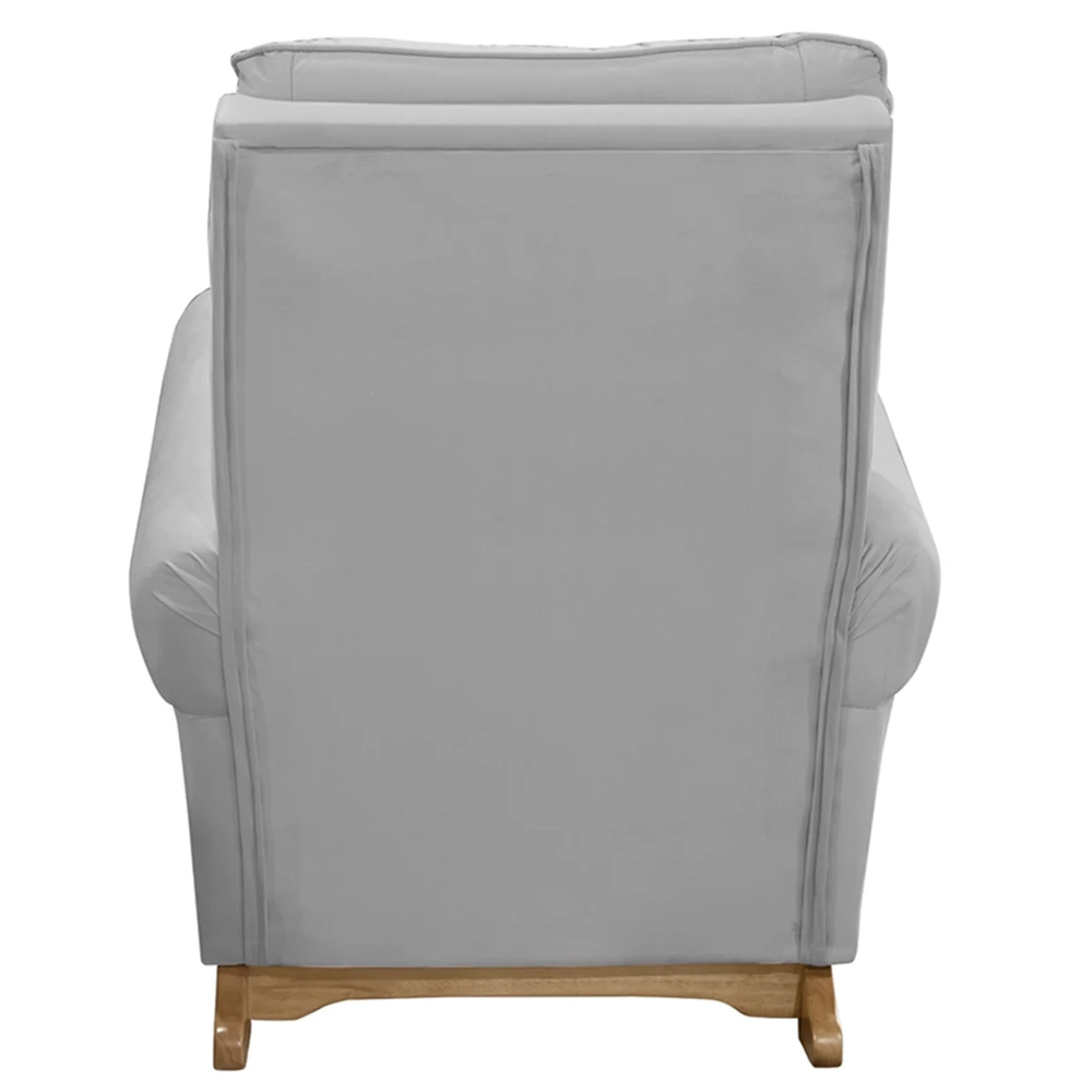 Poltrona Amamentação Base Balanço e Puff Maju Veludo Cinza F03 - Mpozenato