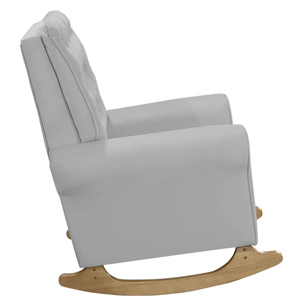 Poltrona Amamentação Base Balanço e Puff Maju Veludo Cinza F03 - Mpozenato