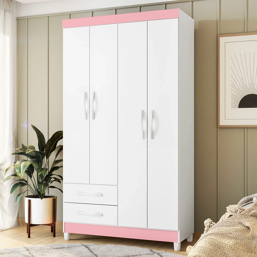 Guarda Roupa Solteiro 103cm 4 Portas Dony Flex A02 Branco   - Mpozenato