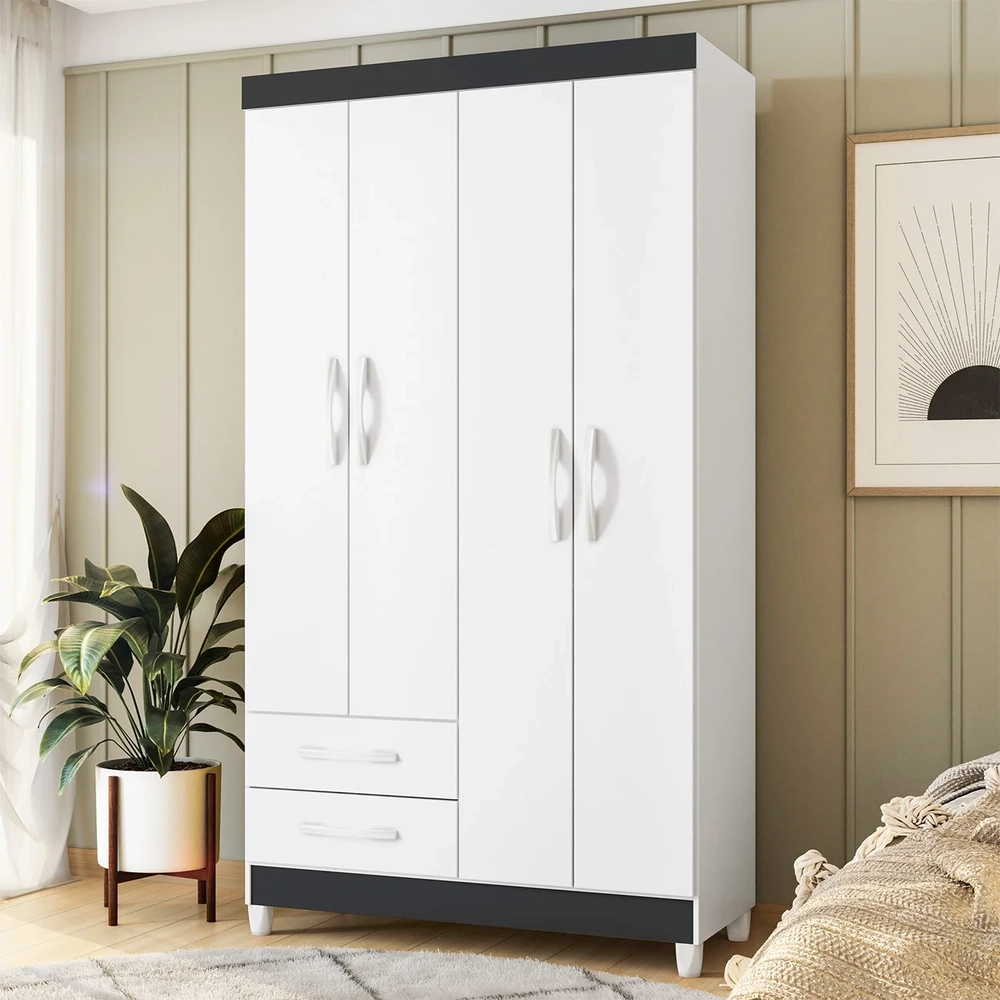 Guarda Roupa Solteiro 103cm 4 Portas Dony Flex A02 Branco   - Mpozenato