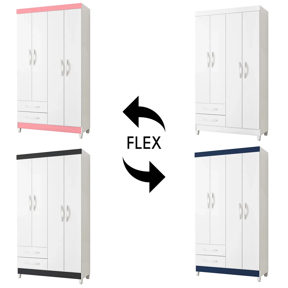 Guarda Roupa Solteiro 103cm 4 Portas Dony Flex A02 Branco   - Mpozenato