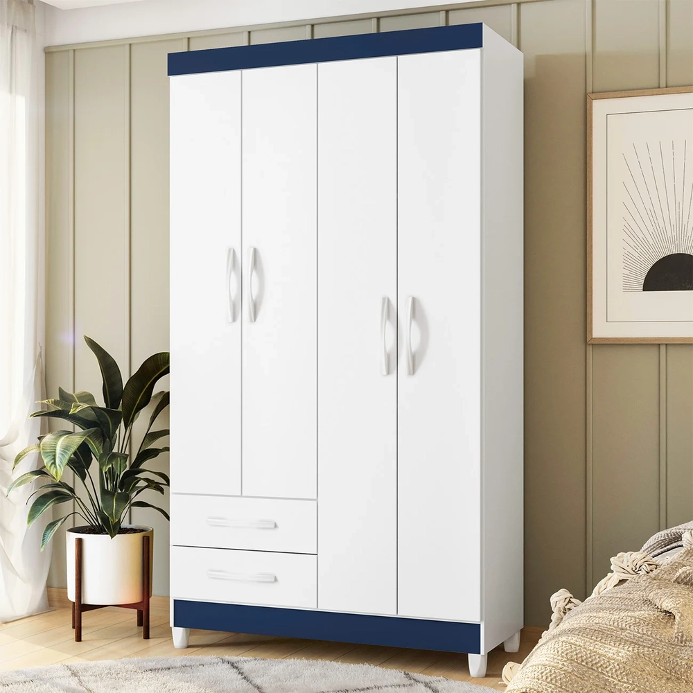 Guarda Roupa Solteiro 103cm 4 Portas Dony Flex A02 Branco   - Mpozenato