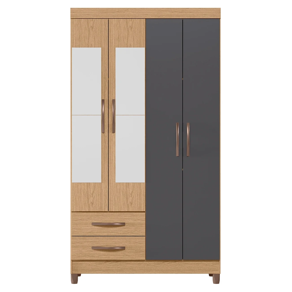 Guarda Roupa Solteiro 103cm com Espelho Dony A02 Freijó/Titanium - Mpozenato