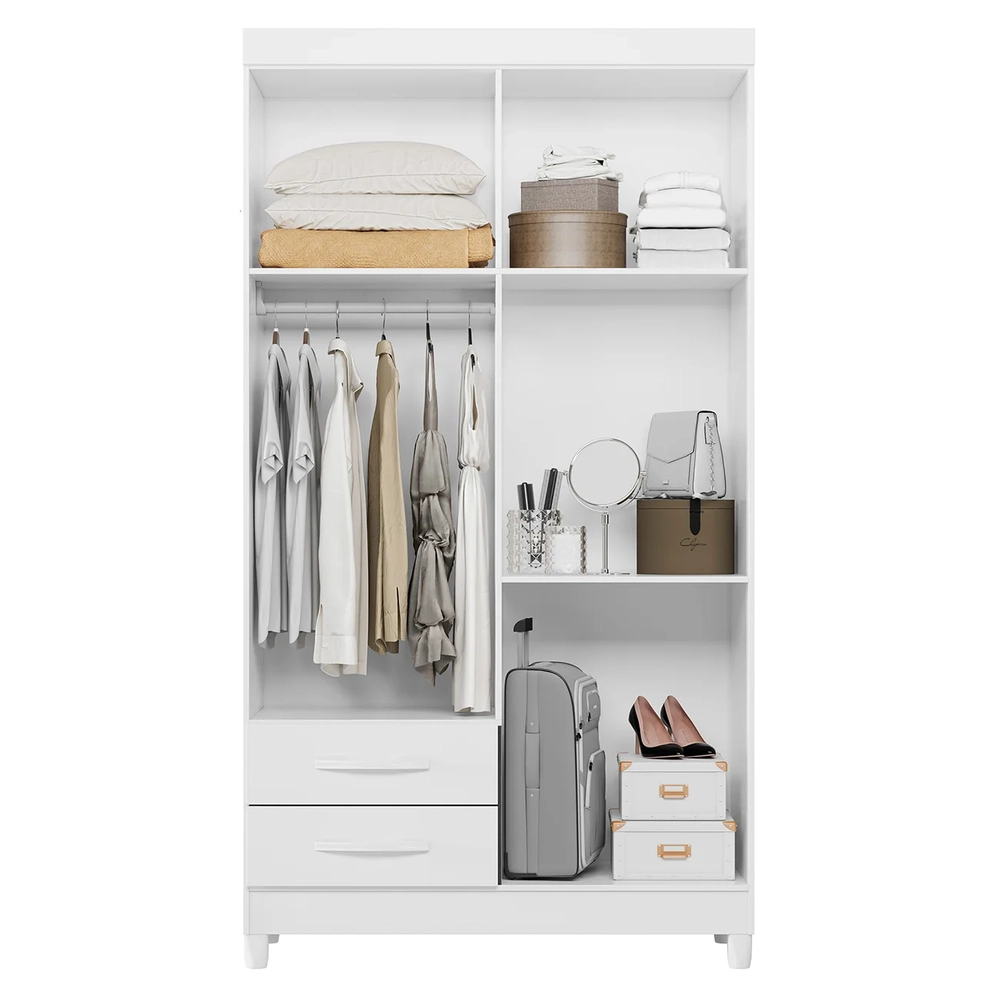 Guarda Roupa Solteiro 103cm com Espelho Dony Flex A02 Branco - Mpozenato