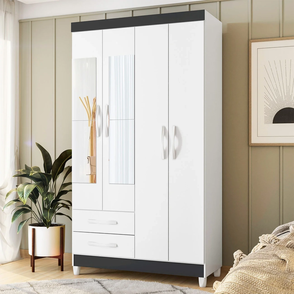 Guarda Roupa Solteiro 103cm com Espelho Dony Flex A02 Branco - Mpozenato