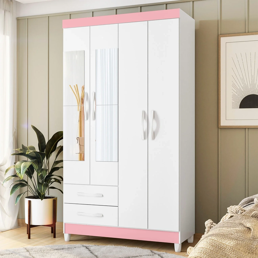 Guarda Roupa Solteiro 103cm com Espelho Dony Flex A02 Branco - Mpozenato