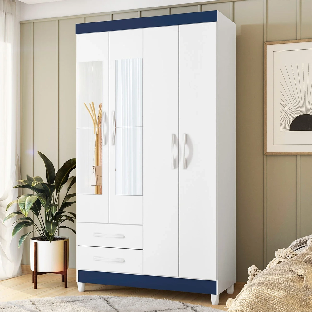 Guarda Roupa Solteiro 103cm com Espelho Dony Flex A02 Branco - Mpozenato