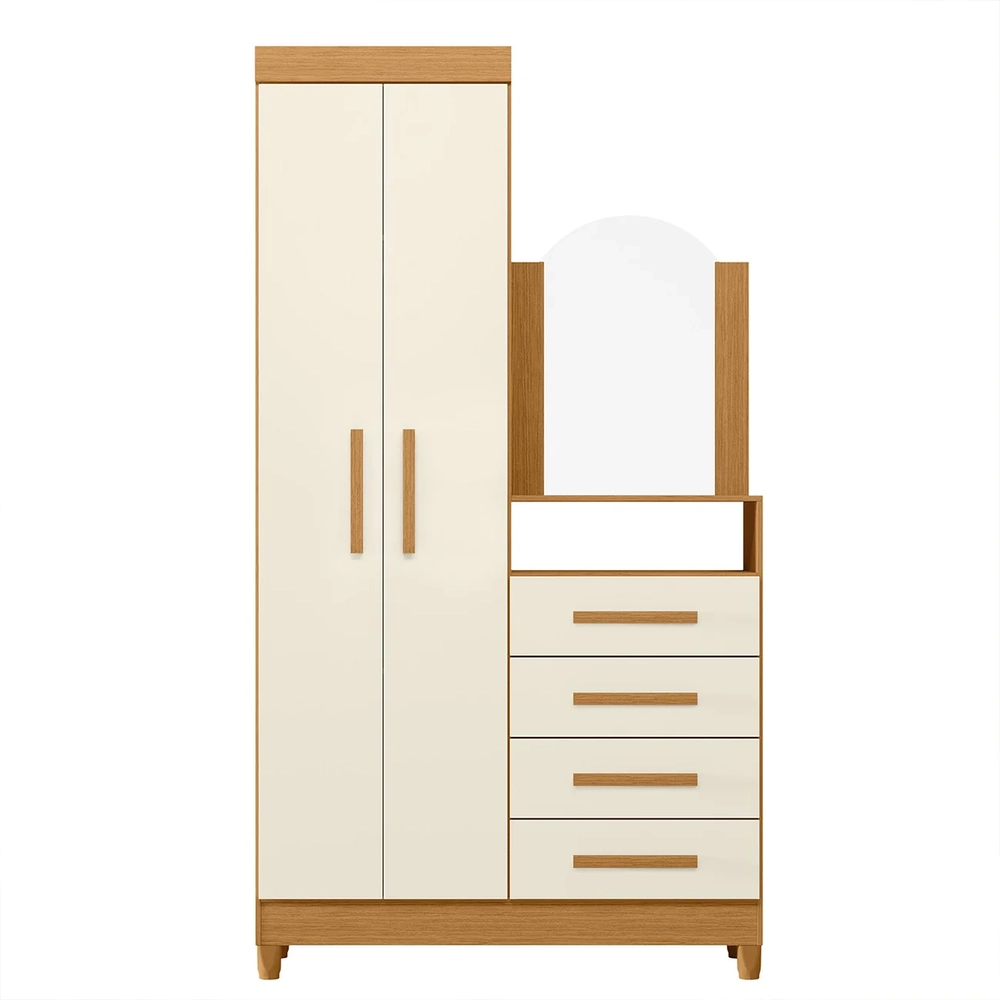 Guarda Roupa Cômoda com Espelho 103cm Maite A02 Off/Cinamomo - Mpozenato