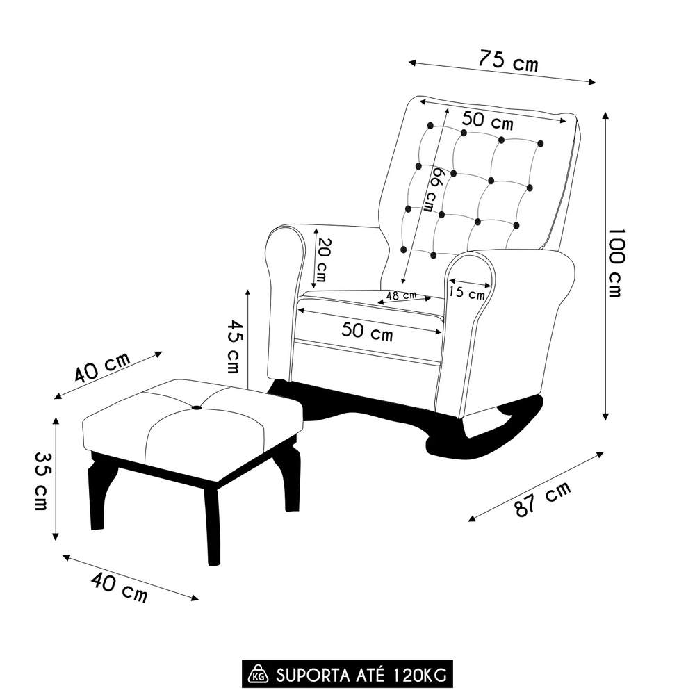 Poltrona Amamentação Base Balanço e Puff Maju Sintético Branco F03 - Mpozenato