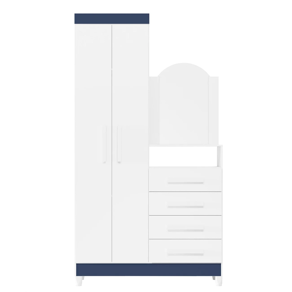 Guarda Roupa Cômoda com Espelho 103cm Maite A02 Azul/Rosa/Titanium - Mpozenato