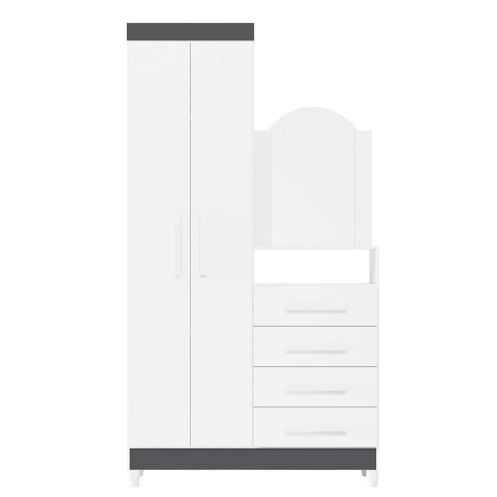 Guarda Roupa Cômoda com Espelho 103cm Maite A02 Azul/Rosa/Titanium - Mpozenato