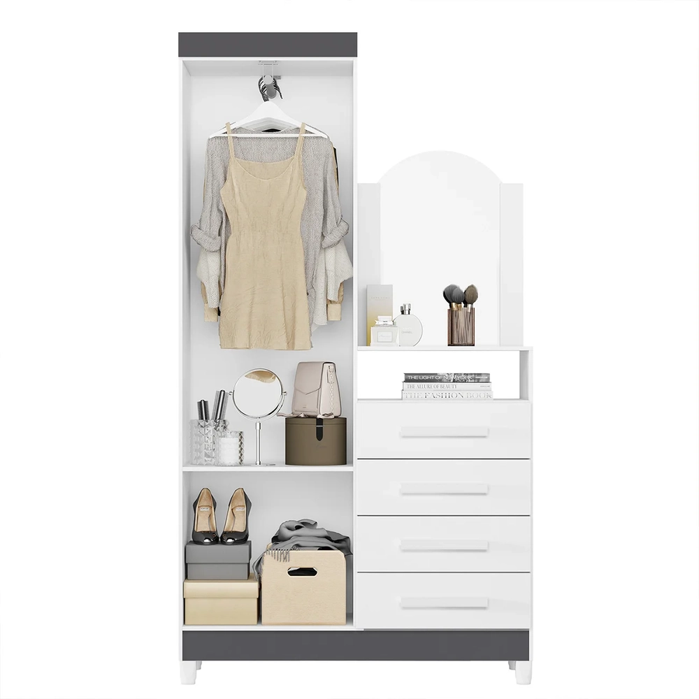 Guarda Roupa Cômoda com Espelho 103cm Maite A02 Azul/Rosa/Titanium - Mpozenato