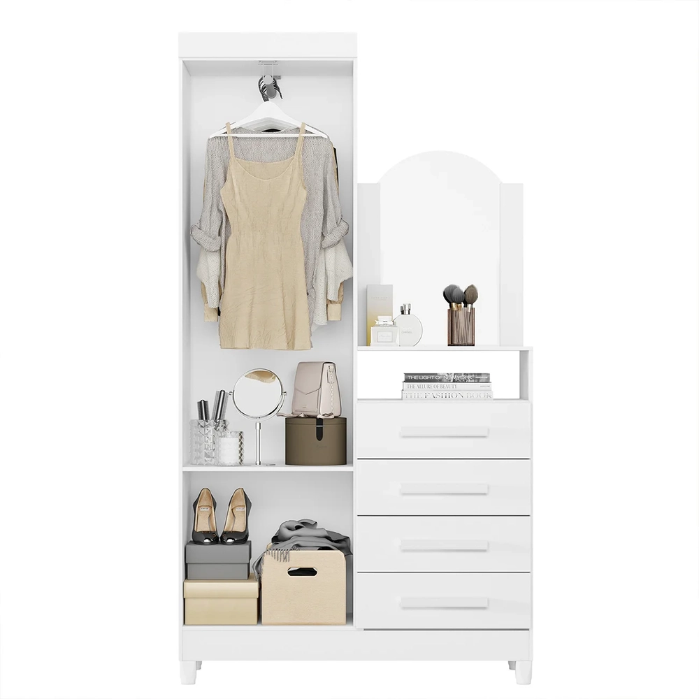 Guarda Roupa Cômoda com Espelho 103cm Maite A02 Azul/Rosa/Titanium - Mpozenato