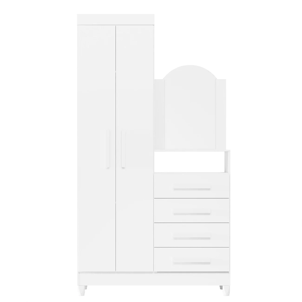 Guarda Roupa Cômoda com Espelho 103cm Maite A02 Azul/Rosa/Titanium - Mpozenato