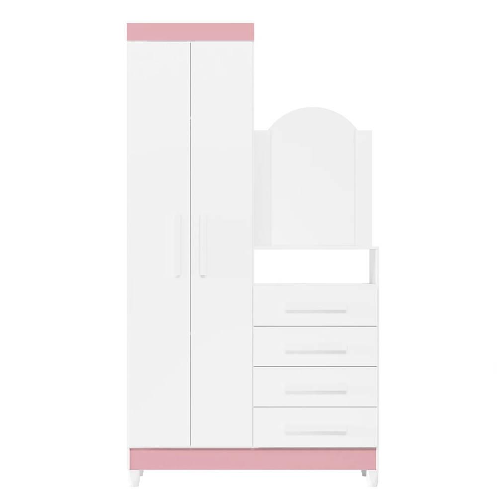 Guarda Roupa Cômoda com Espelho 103cm Maite A02 Azul/Rosa/Titanium - Mpozenato