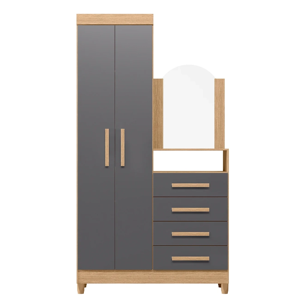 Guarda Roupa Cômoda com Espelho 103cm Maite A02 Freijó/Titanium - Mpozenato
