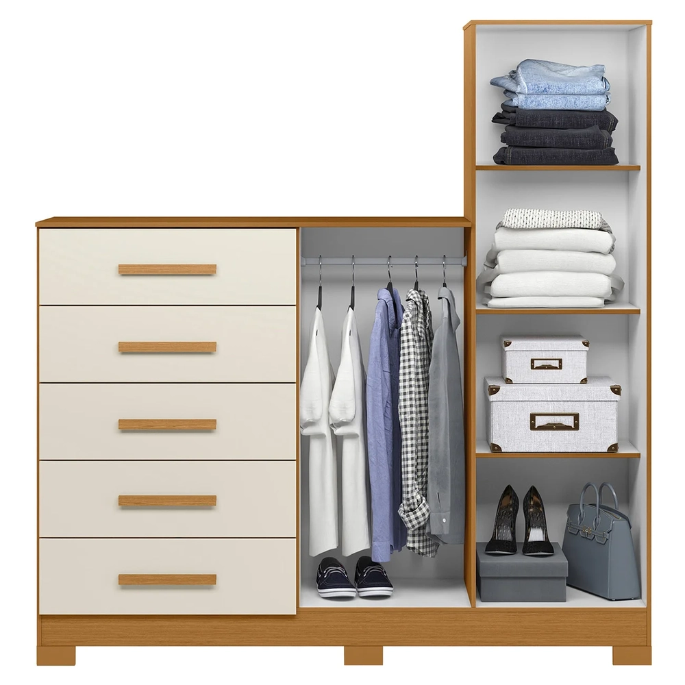 Guarda Roupa Cômoda com Espelho 158cm Suiça A02 Off/Cinamomo - Mpozenato