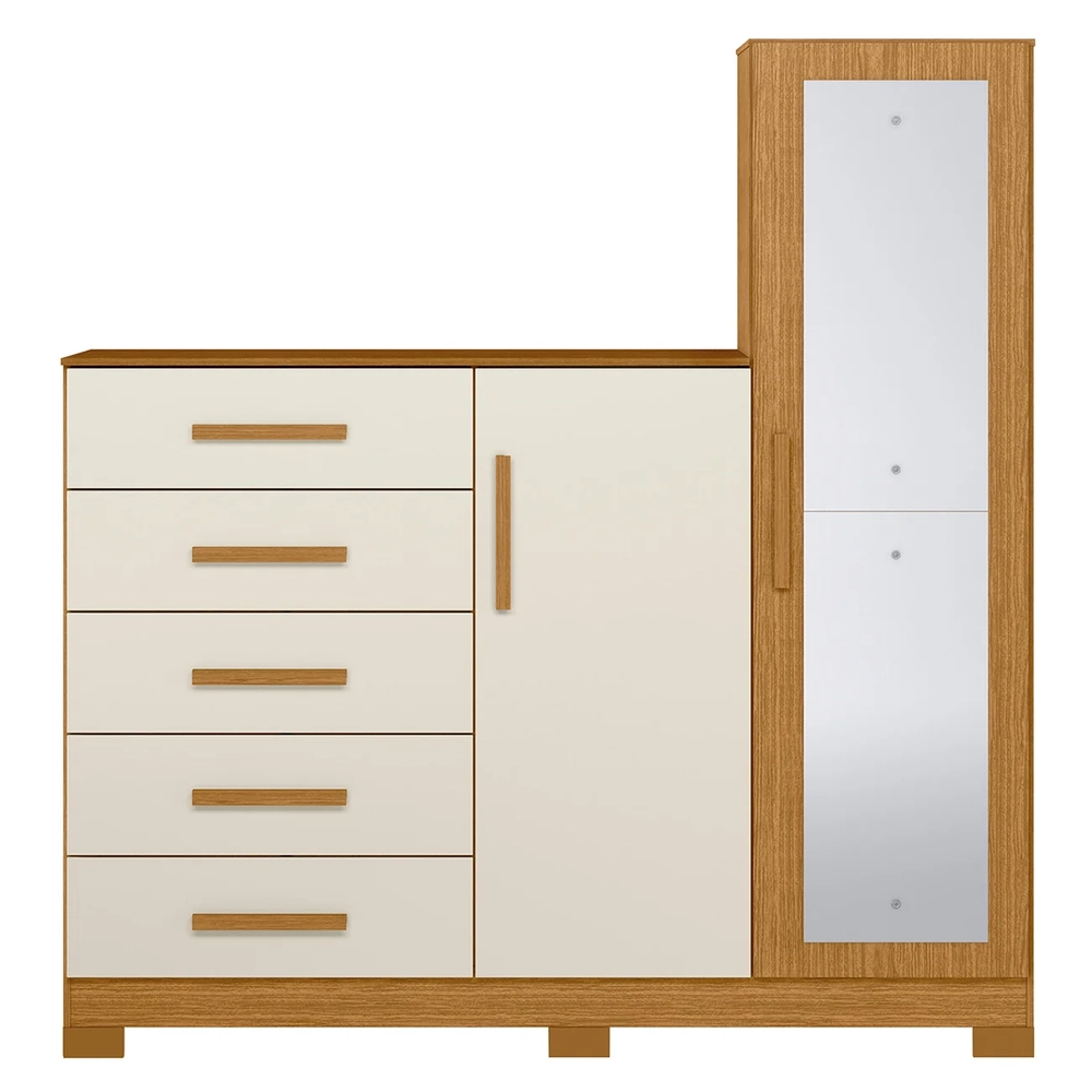 Guarda Roupa Cômoda com Espelho 158cm Suiça A02 Off/Cinamomo - Mpozenato