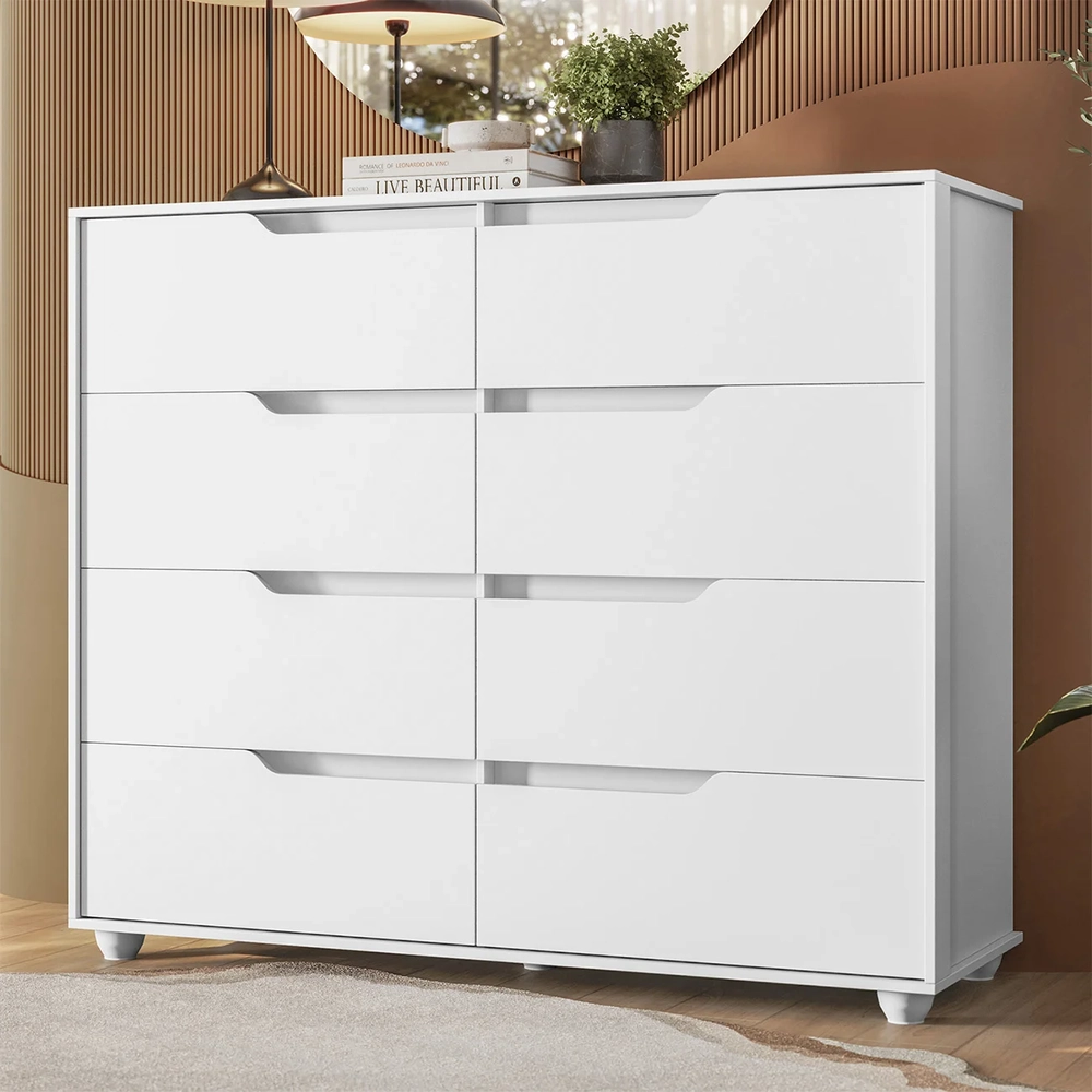 Cômoda Para Quarto 8 Gavetas 136cm Doble Flex Branco/Freijó - Albatroz