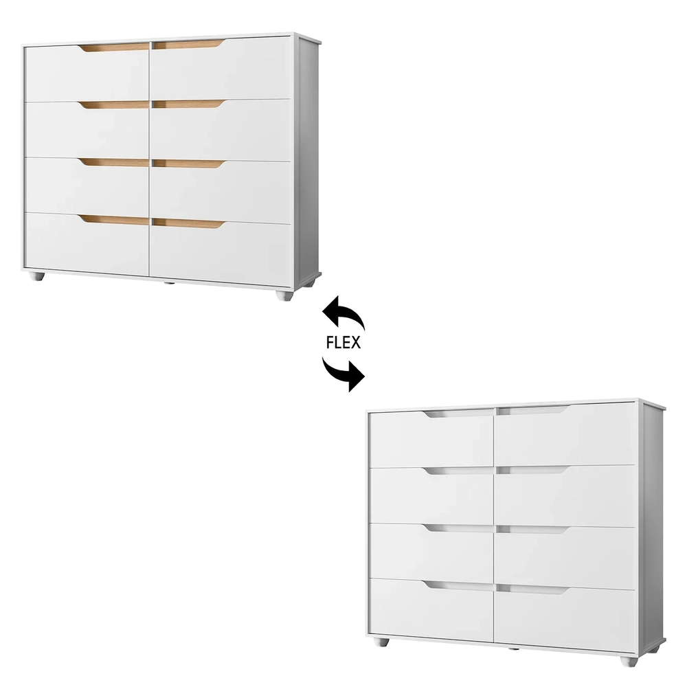 Cômoda Para Quarto 8 Gavetas 136cm Doble Flex Branco/Freijó - Albatroz