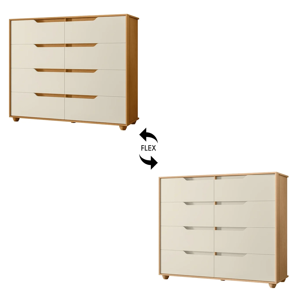 Cômoda Para Quarto 8 Gavetas 136cm Doble Flex Off/Freijó - Albatroz